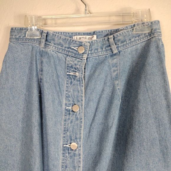 Women's Jean Skirt Size 12 Button Up Denim Vintage Karen Kane Trendy Skirts - Picture 8 of 10